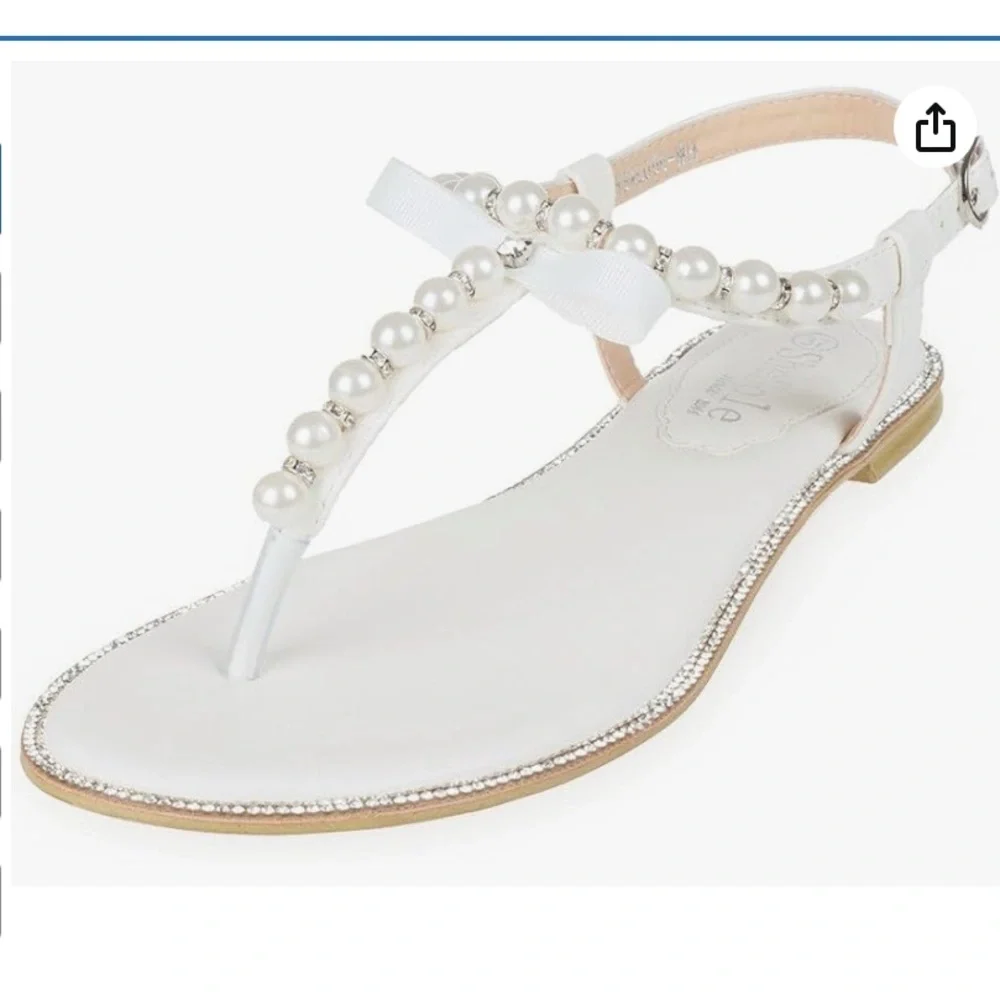 Faux Pearl T-Strap Sandals - Picture 2 of 6